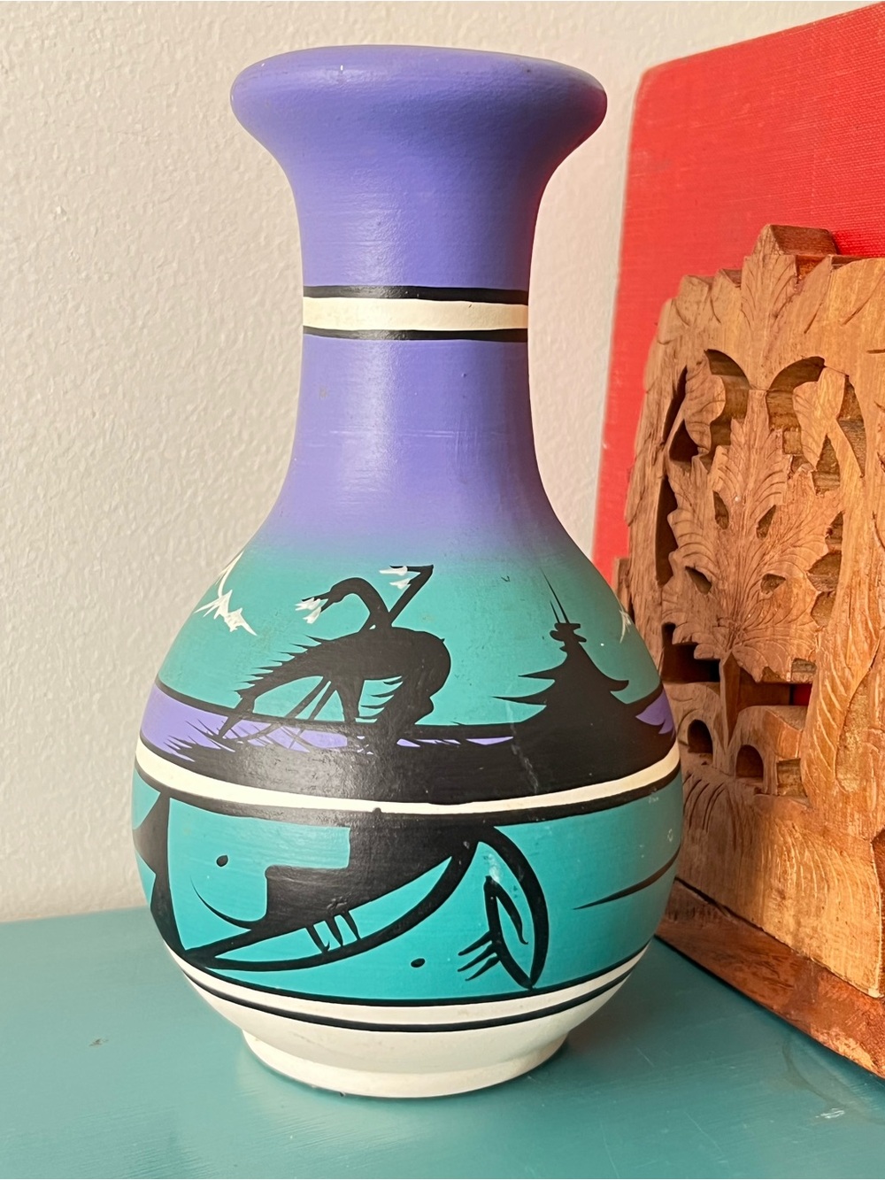 Vintage Navajo Dine Folk Art Bud Vase Signed